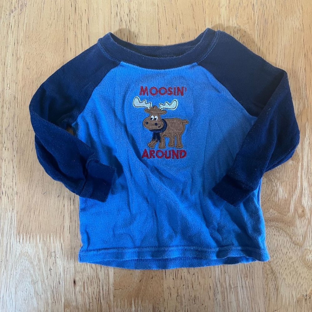 ❌SOLD! Faded Glory Blue Moosin' Around Moose Baseball Sleep Shirt Long Sleeve